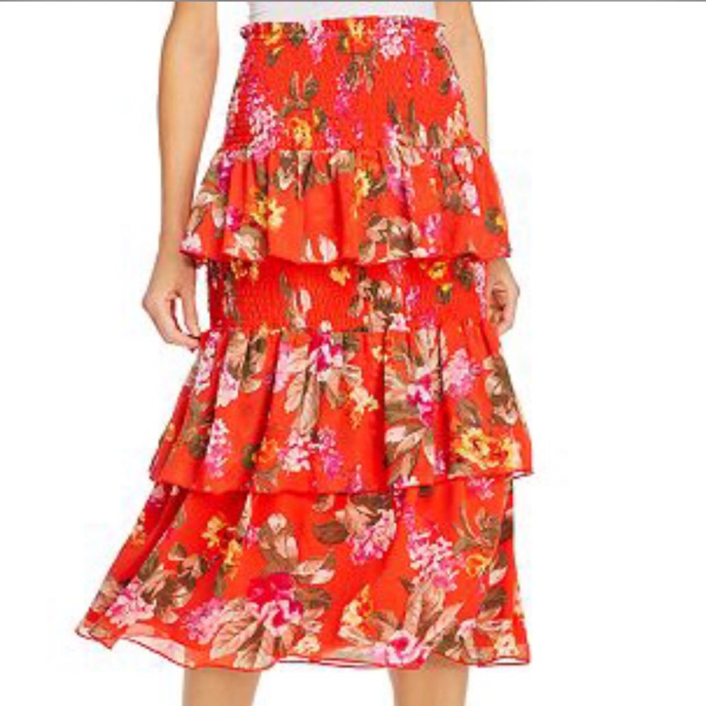 Wayf Byron Tired Midi Smocked Skirt NWT